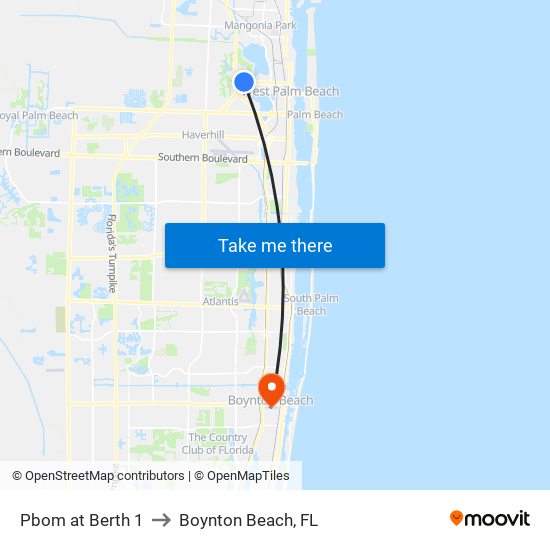 Pbom at Berth 1 to Boynton Beach, FL map