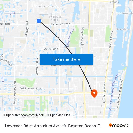 Lawrence Rd at  Arthurium Ave to Boynton Beach, FL map