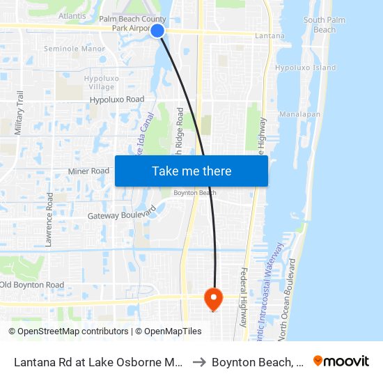 Lantana Rd at  Lake Osborne Mhp to Boynton Beach, FL map