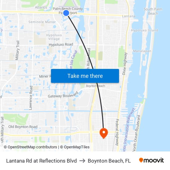 Lantana Rd at Reflections Blvd to Boynton Beach, FL map