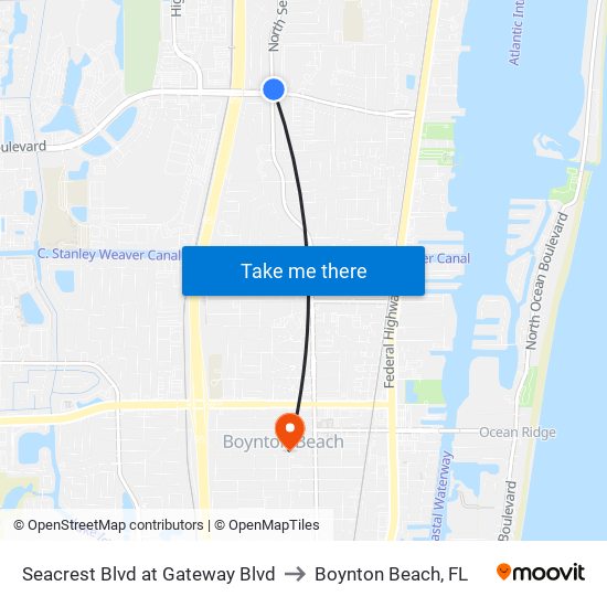 Seacrest Blvd at Gateway Blvd to Boynton Beach, FL map