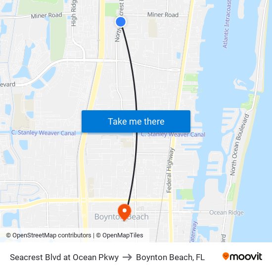 SEACREST BLVD at OCEAN PKWY to Boynton Beach, FL map