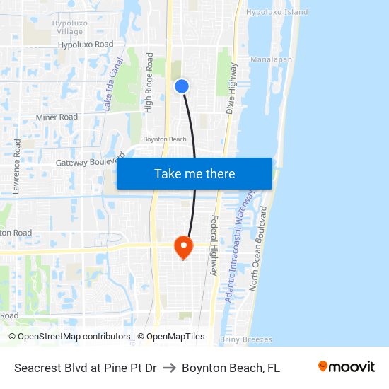 Seacrest Blvd at Pine Pt Dr to Boynton Beach, FL map