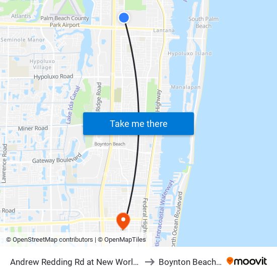 Andrew Redding Rd at New World Ave to Boynton Beach, FL map
