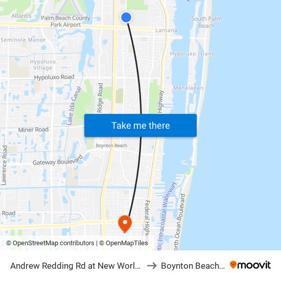 Andrew Redding Rd at New World Ave to Boynton Beach, FL map