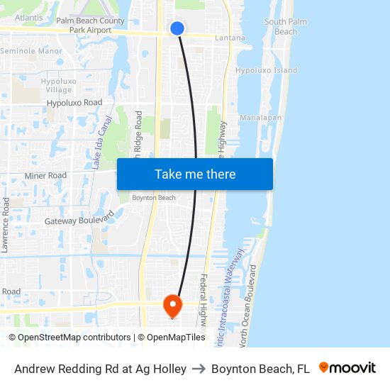 Andrew Redding Rd at Ag Holley to Boynton Beach, FL map
