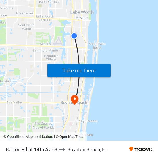 Barton Rd at 14th Ave S to Boynton Beach, FL map