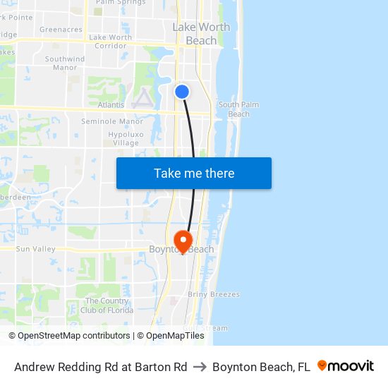 Andrew Redding Rd at Barton Rd to Boynton Beach, FL map