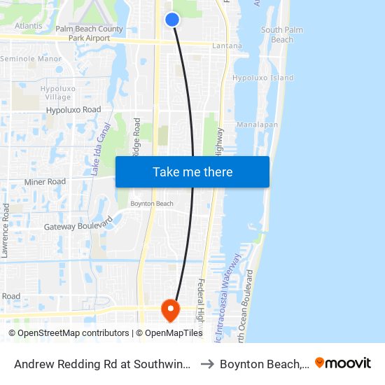 Andrew Redding Rd at Southwinds Dr to Boynton Beach, FL map