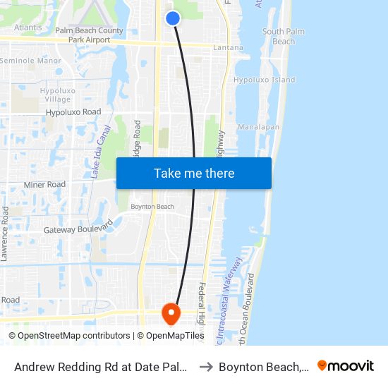 Andrew Redding Rd at Date Palm Dr to Boynton Beach, FL map
