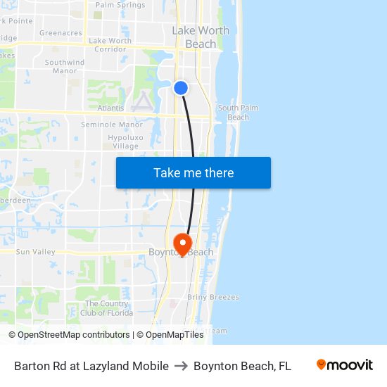 Barton Rd at Lazyland Mobile to Boynton Beach, FL map