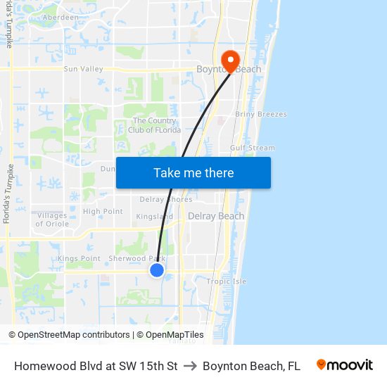 HOMEWOOD BLVD at SW 15TH ST to Boynton Beach, FL map