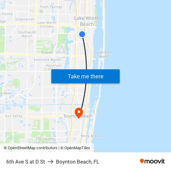 6th Ave S at D St to Boynton Beach, FL map