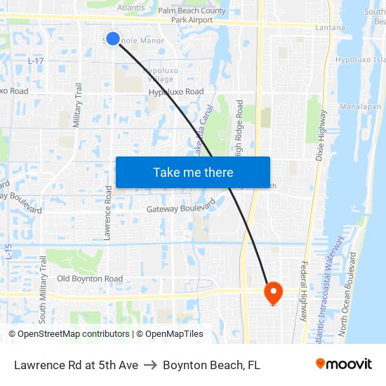 Lawrence Rd at 5th Ave to Boynton Beach, FL map