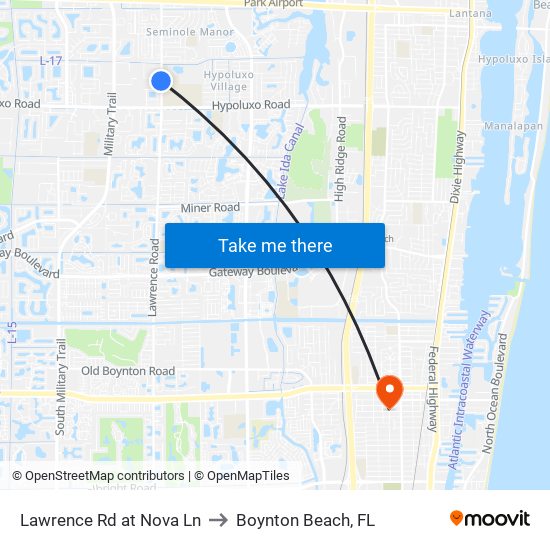 Lawrence Rd at  Nova Ln to Boynton Beach, FL map