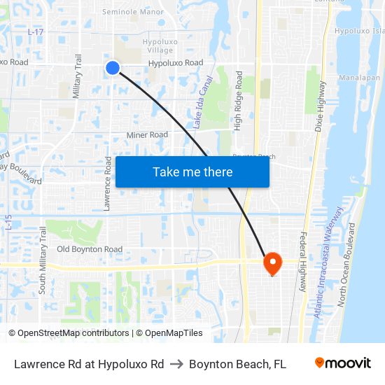 Lawrence Rd at Hypoluxo Rd to Boynton Beach, FL map