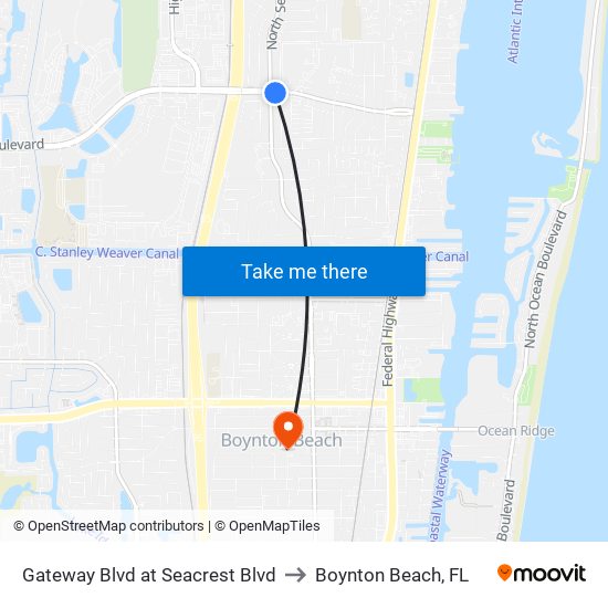 Gateway Blvd at Seacrest Blvd to Boynton Beach, FL map