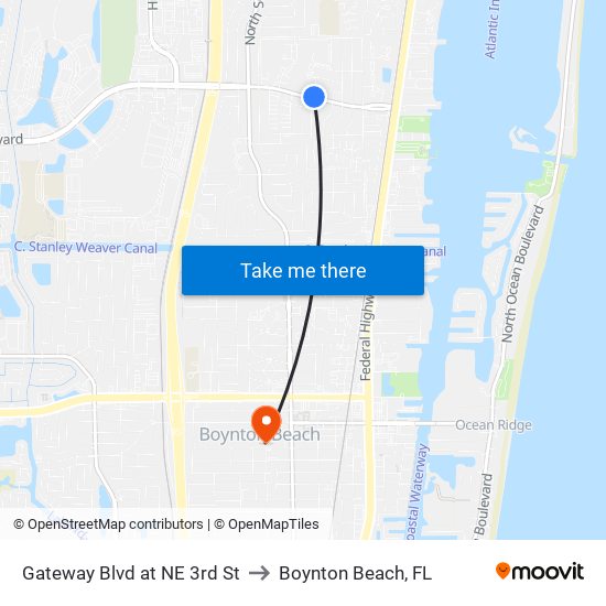 Gateway Blvd at NE 3rd St to Boynton Beach, FL map