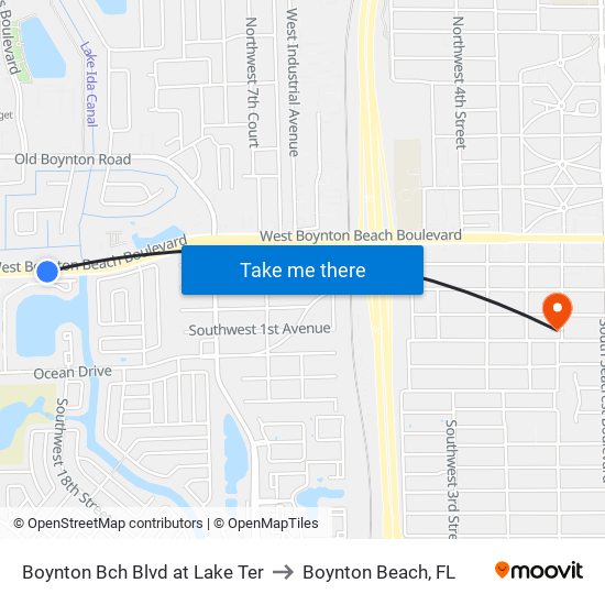 Boynton Bch Blvd at Lake Ter to Boynton Beach, FL map