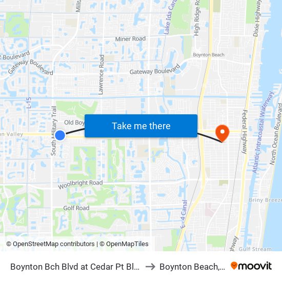 Boynton Bch Blvd at Cedar Pt Blvd 2 to Boynton Beach, FL map