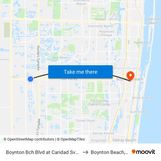 Boynton Bch Blvd at Caridad Svc Rd to Boynton Beach, FL map