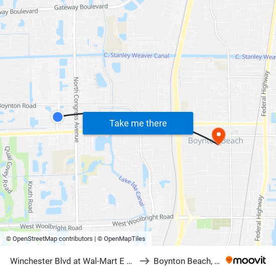 Winchester Blvd at Wal-Mart E Ent to Boynton Beach, FL map
