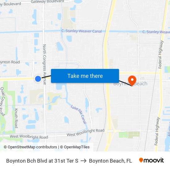 Boynton Bch Blvd at 31st Ter S to Boynton Beach, FL map