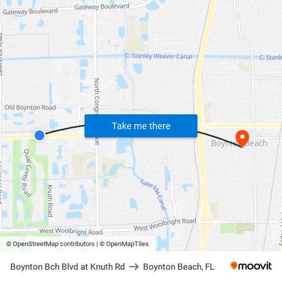 Boynton Bch Blvd at Knuth Rd to Boynton Beach, FL map