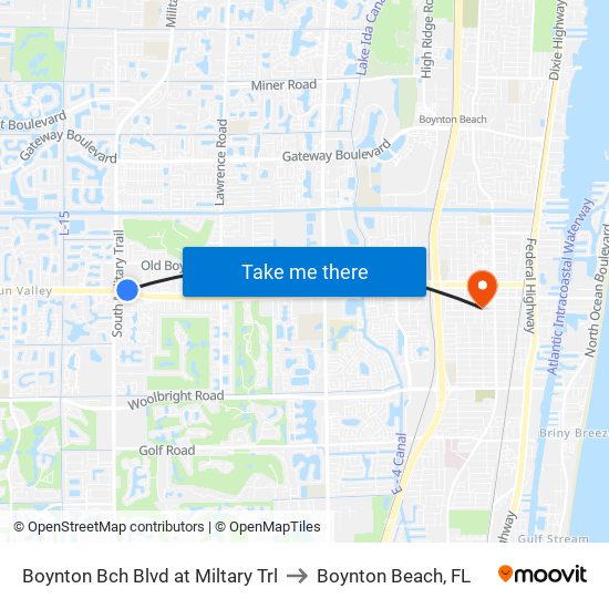 Boynton Bch Blvd at Miltary Trl to Boynton Beach, FL map