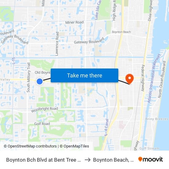 Boynton Bch Blvd at Bent Tree Dr to Boynton Beach, FL map
