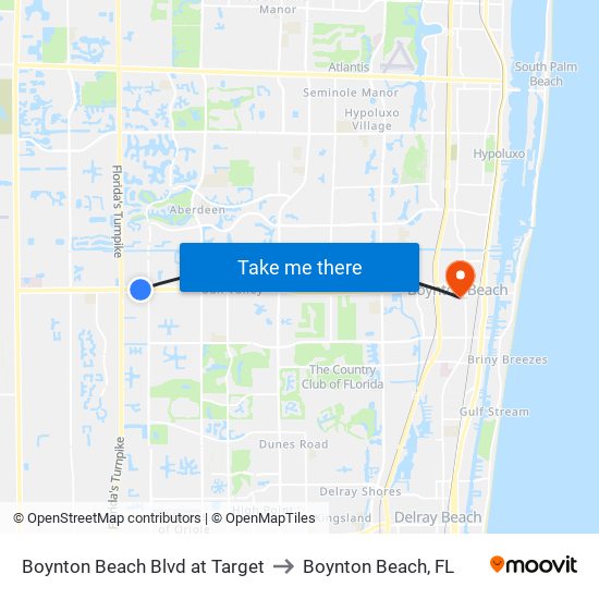 Boynton Beach Blvd at Target to Boynton Beach, FL map