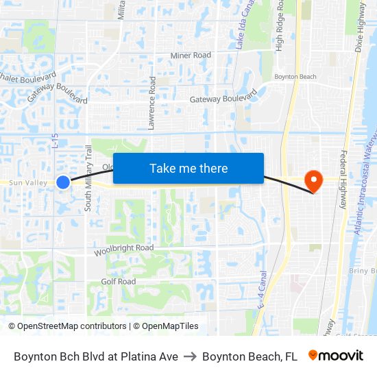 Boynton Bch Blvd at Platina Ave to Boynton Beach, FL map