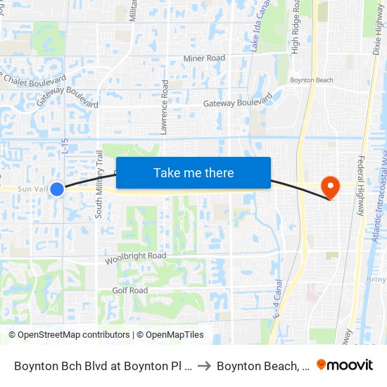 Boynton Bch Blvd at Boynton Pl Cir to Boynton Beach, FL map