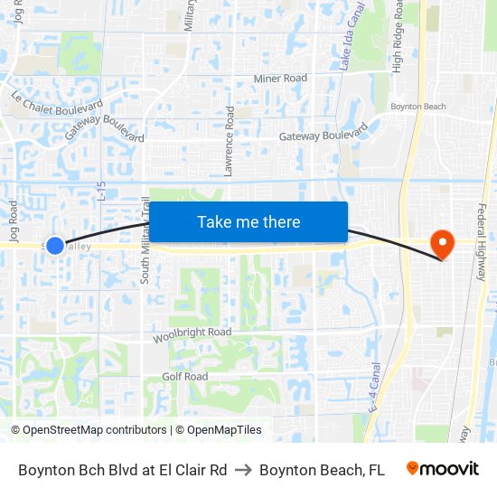 Boynton Bch Blvd at El Clair Rd to Boynton Beach, FL map