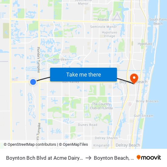 Boynton Bch Blvd at Acme Dairy Rd to Boynton Beach, FL map