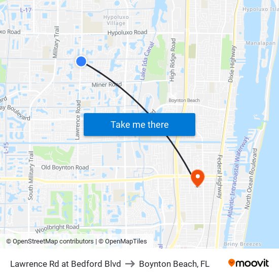 Lawrence Rd at  Bedford Blvd to Boynton Beach, FL map