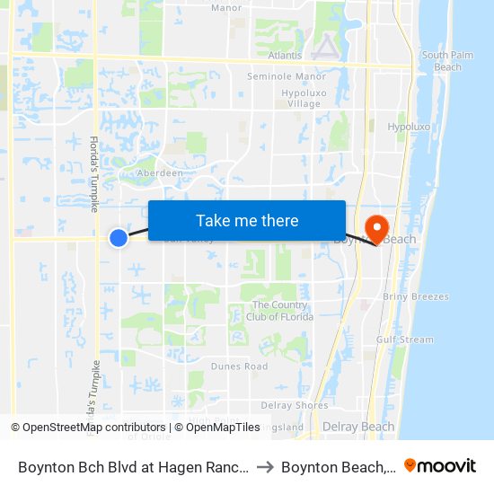 Boynton Bch Blvd at Hagen Ranch Rd to Boynton Beach, FL map