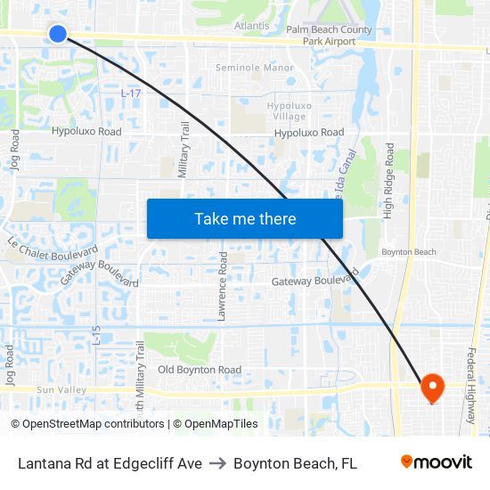 Lantana Rd at  Edgecliff Ave to Boynton Beach, FL map