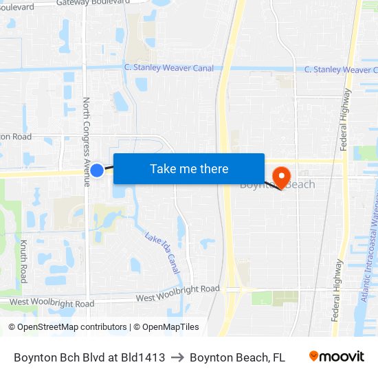 Boynton Bch Blvd at Bld1413 to Boynton Beach, FL map