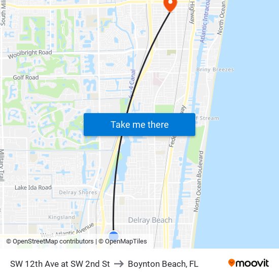 SW 12th Ave at SW 2nd St to Boynton Beach, FL map