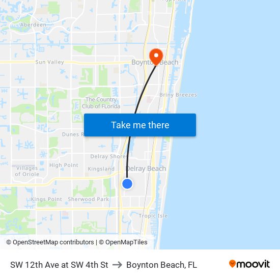 SW 12th Ave at  SW 4th St to Boynton Beach, FL map