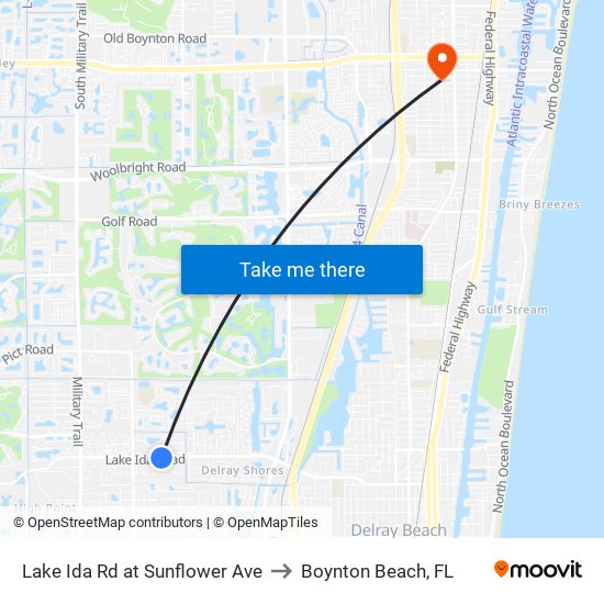 Lake Ida Rd at Sunflower Ave to Boynton Beach, FL map