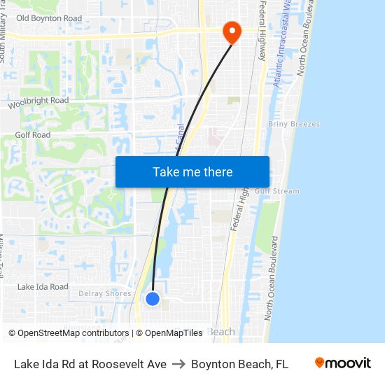 Lake Ida Rd at  Roosevelt Ave to Boynton Beach, FL map