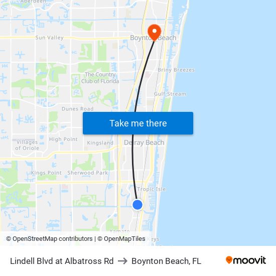 Lindell Blvd at Albatross Rd to Boynton Beach, FL map