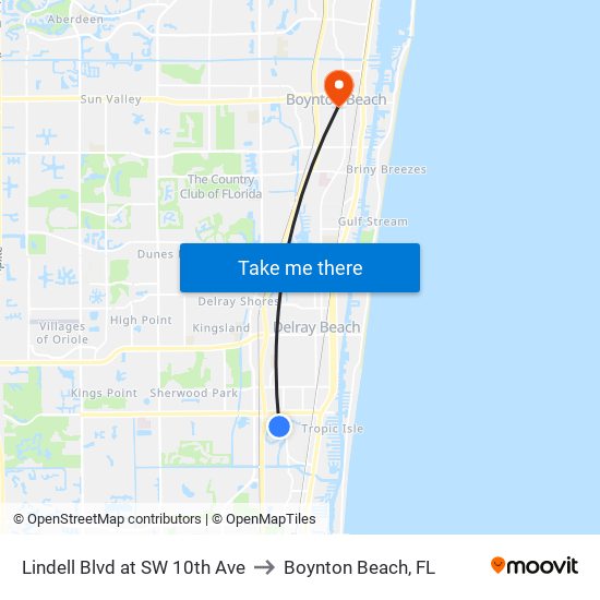 Lindell Blvd at SW 10th Ave to Boynton Beach, FL map