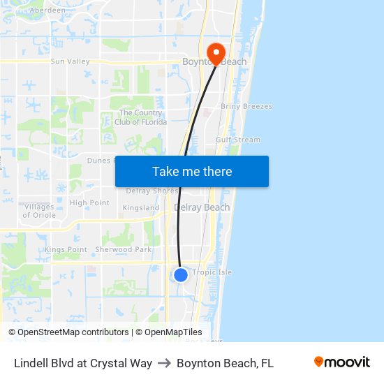 Lindell Blvd at Crystal Way to Boynton Beach, FL map