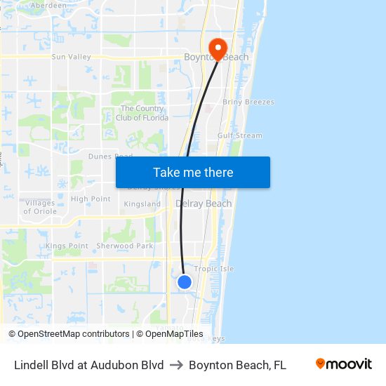 Lindell Blvd at Audubon Blvd to Boynton Beach, FL map