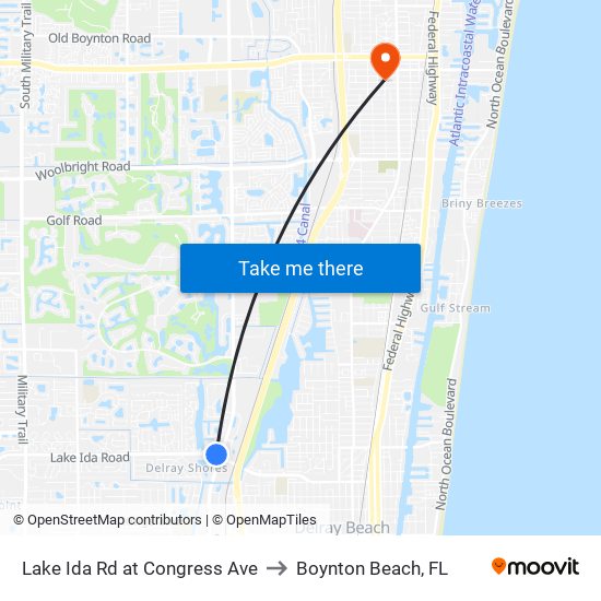 Lake Ida Rd at  Congress Ave to Boynton Beach, FL map