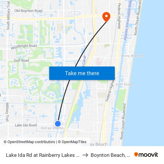 Lake Ida Rd at  Rainberry Lakes Dr to Boynton Beach, FL map