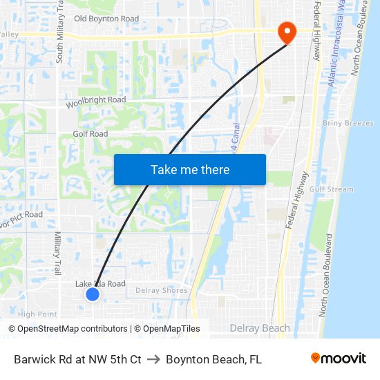 Barwick Rd at  NW 5th Ct to Boynton Beach, FL map